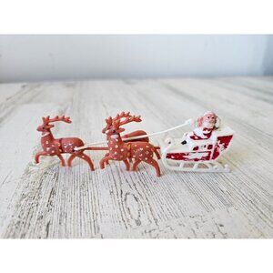 Vintage plastic Santa sleigh reindeer decor Xmas miniature